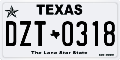 TX license plate DZT0318