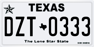 TX license plate DZT0333