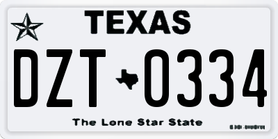 TX license plate DZT0334