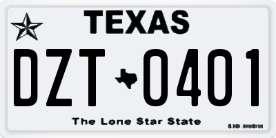 TX license plate DZT0401