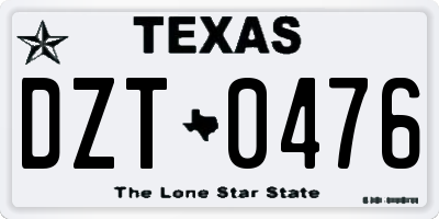 TX license plate DZT0476