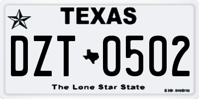 TX license plate DZT0502