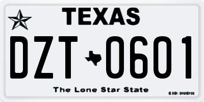 TX license plate DZT0601