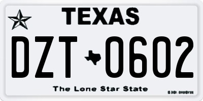 TX license plate DZT0602