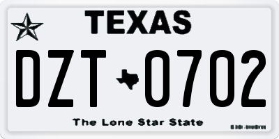 TX license plate DZT0702