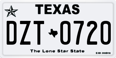 TX license plate DZT0720