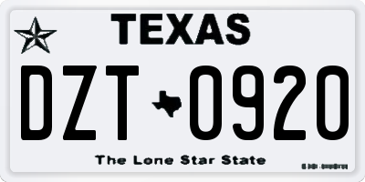 TX license plate DZT0920