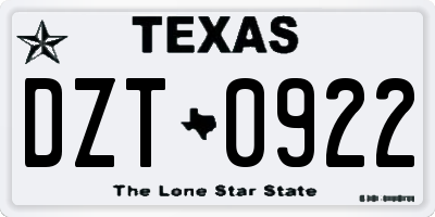 TX license plate DZT0922