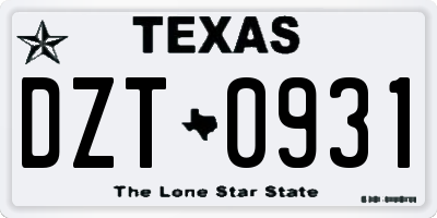 TX license plate DZT0931