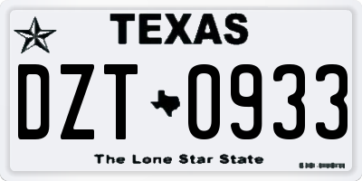 TX license plate DZT0933