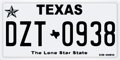 TX license plate DZT0938