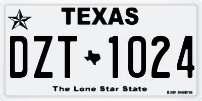 TX license plate DZT1024