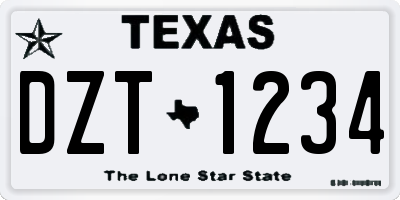 TX license plate DZT1234