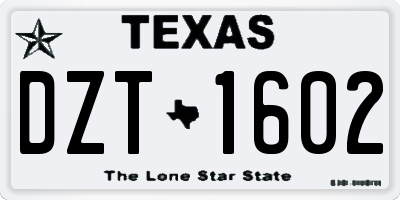 TX license plate DZT1602