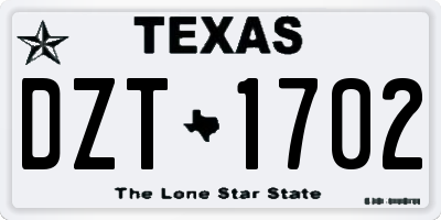 TX license plate DZT1702