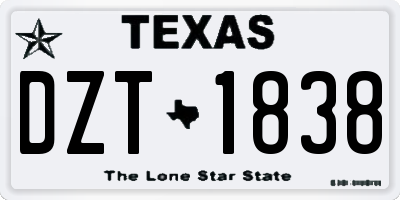 TX license plate DZT1838