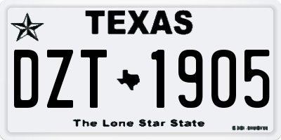 TX license plate DZT1905