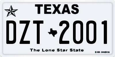 TX license plate DZT2001