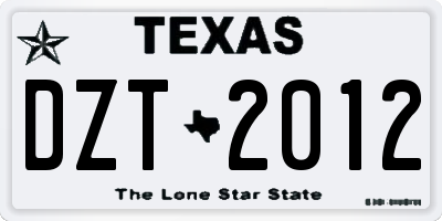 TX license plate DZT2012