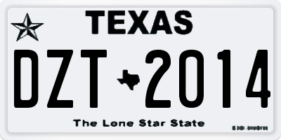 TX license plate DZT2014