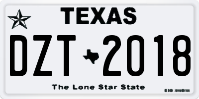 TX license plate DZT2018