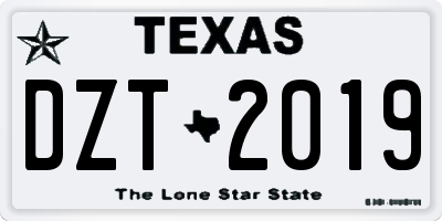 TX license plate DZT2019
