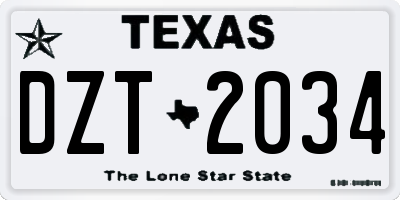 TX license plate DZT2034