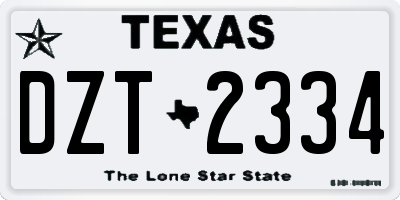 TX license plate DZT2334