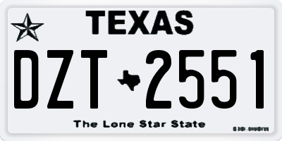 TX license plate DZT2551