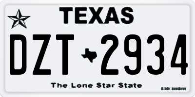 TX license plate DZT2934