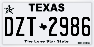 TX license plate DZT2986