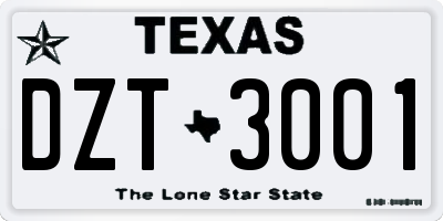 TX license plate DZT3001