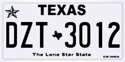 TX license plate DZT3012