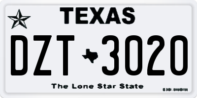 TX license plate DZT3020