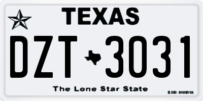 TX license plate DZT3031