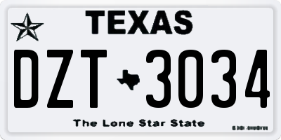 TX license plate DZT3034