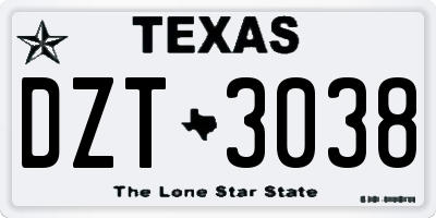 TX license plate DZT3038