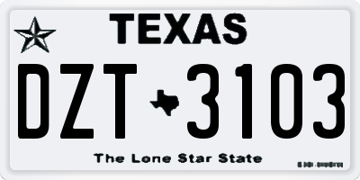 TX license plate DZT3103
