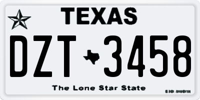 TX license plate DZT3458