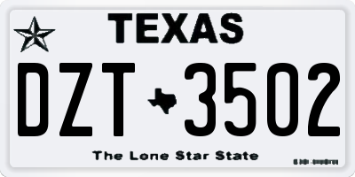 TX license plate DZT3502