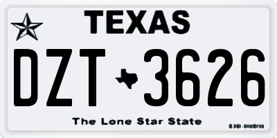 TX license plate DZT3626