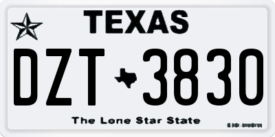 TX license plate DZT3830