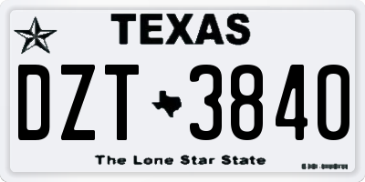 TX license plate DZT3840
