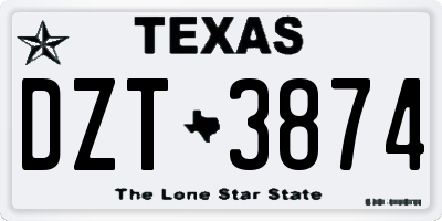 TX license plate DZT3874