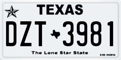 TX license plate DZT3981