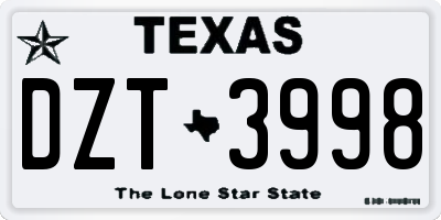 TX license plate DZT3998