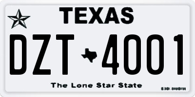 TX license plate DZT4001