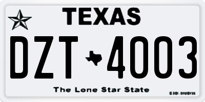 TX license plate DZT4003