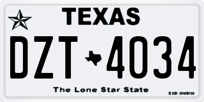 TX license plate DZT4034