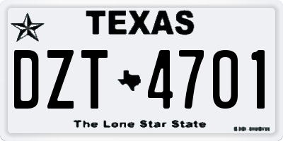 TX license plate DZT4701